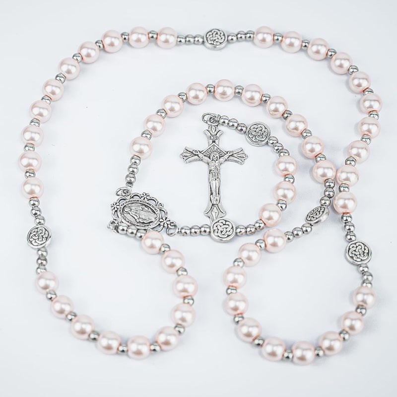 SUTANALE 8mm Glass Pearl Rosary Necklace for Women - Catholic Prayer Beads with Gift Box, Handmade Religious Jewelry for Baptism, First Communion - Image 4
